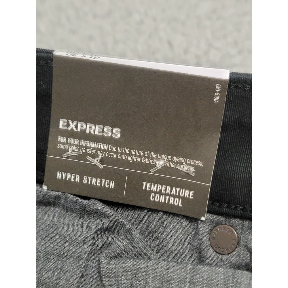 Express Jeans Mens 31x30 (Fits 34x29) Black Straight Stretch Temperature Control
